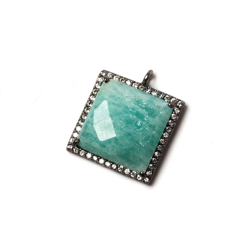 16x16mm Black Gold Bezeled White CZ & Amazonite Square Pendant 1 piece (ONLINE ORDER ONLY)