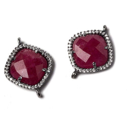 16x16mm Black Gold Bezeled White CZ and Ruby Pillow Connector 1 piece (ONLINE ORDER ONLY)