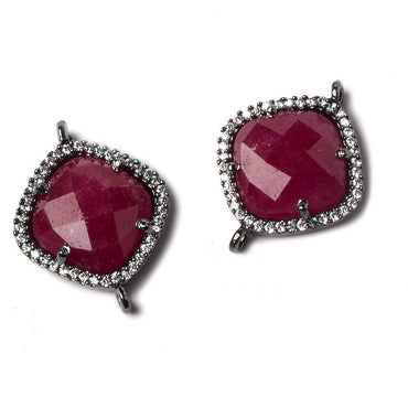 16x16mm Black Gold Bezeled White CZ and Ruby Pillow Connector 1 piece (ONLINE ORDER ONLY)