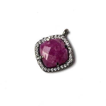 16x16mm Black Gold Bezeled White CZ and Ruby Pillow Pendant 1 piece (ONLINE ORDER ONLY)