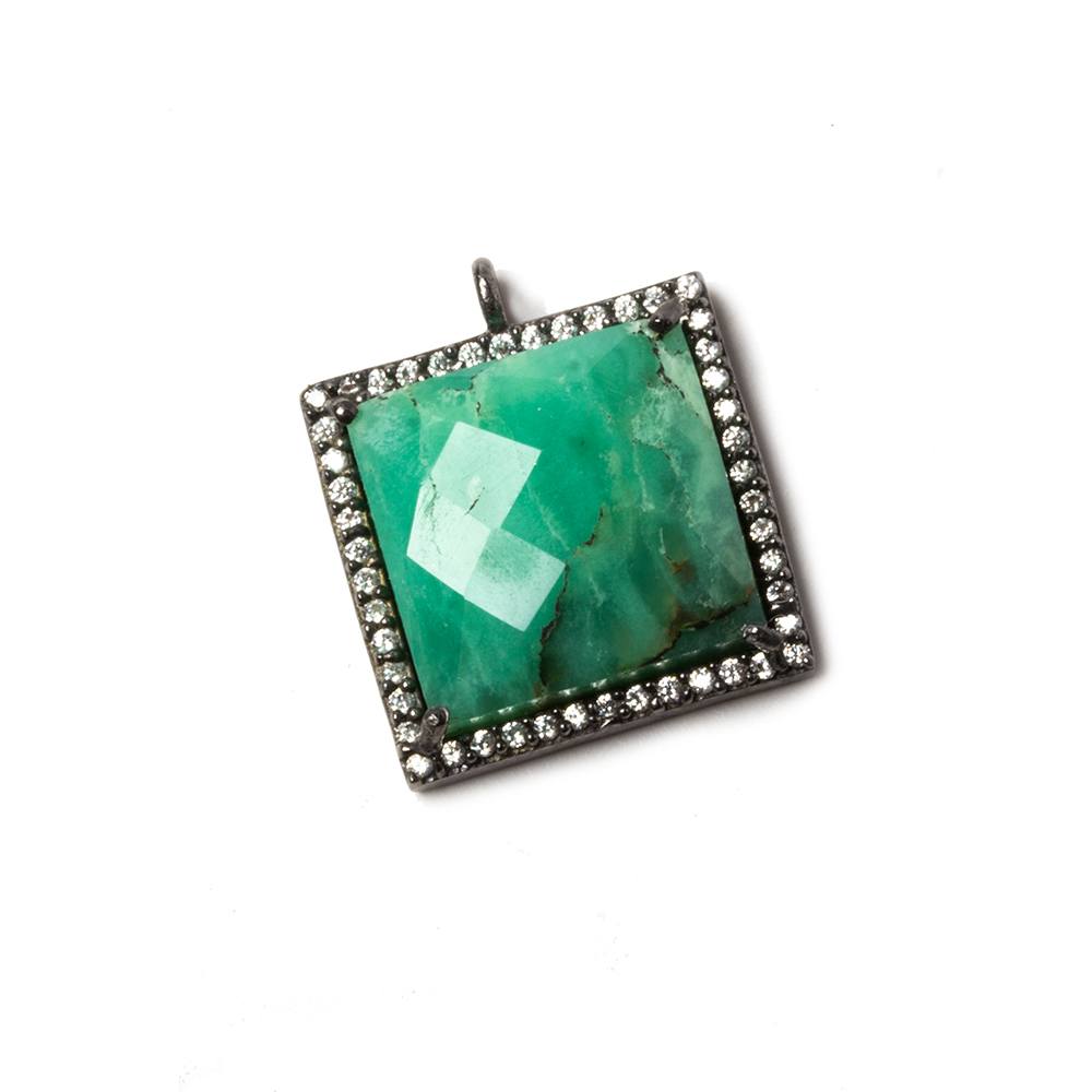 16x16mm Black Gold Bezeled White CZ & Chrysoprase Square Pendant 1 piece (ONLINE ORDER ONLY)
