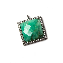 16x16mm Black Gold Bezeled White CZ & Chrysoprase Square Pendant 1 piece (ONLINE ORDER ONLY)