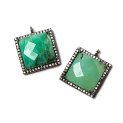 16x16mm Black Gold Bezeled White CZ & Chrysoprase Square Pendant 1 piece (ONLINE ORDER ONLY)