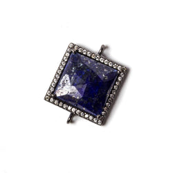 16x16mm Black Gold Bezeled White CZ & Lapis Lazuli Square Connector 1 piece (ONLINE ORDER ONLY)