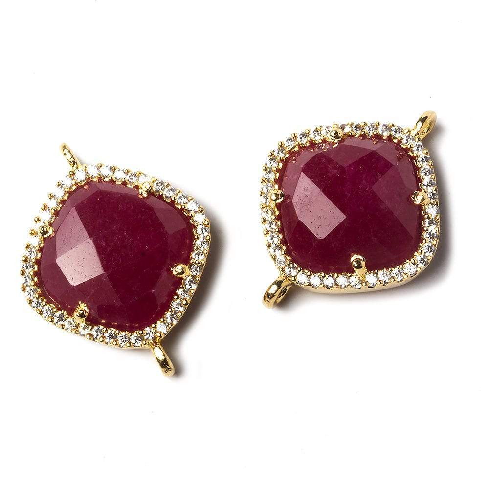 16x16mm Gold Bezeled White CZ and Ruby Pillow Connector 1 piece (ONLINE ORDER ONLY)