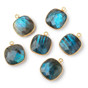 16mm Vermeil Bezel Labradorite Faceted Cushion with Aqua Flash 1 Pendant (ONLINE ORDER ONLY)