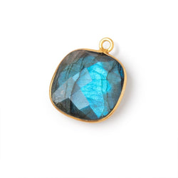 16mm Vermeil Bezel Labradorite Faceted Cushion with Aqua Flash 1 Pendant (ONLINE ORDER ONLY)
