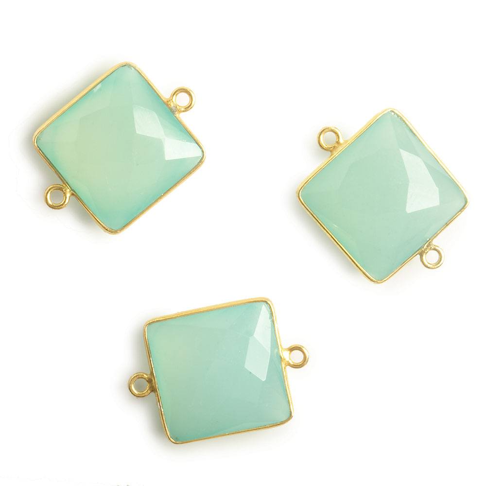 16x16mm Vermeil Bezel Sea Blue Chalcedony Square Connector 1 piece (ONLINE ORDER ONLY)