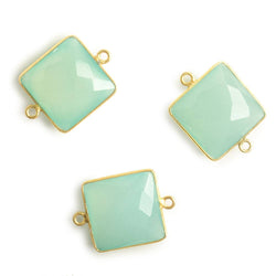16x16mm Vermeil Bezel Sea Blue Chalcedony Square Connector 1 piece (ONLINE ORDER ONLY)