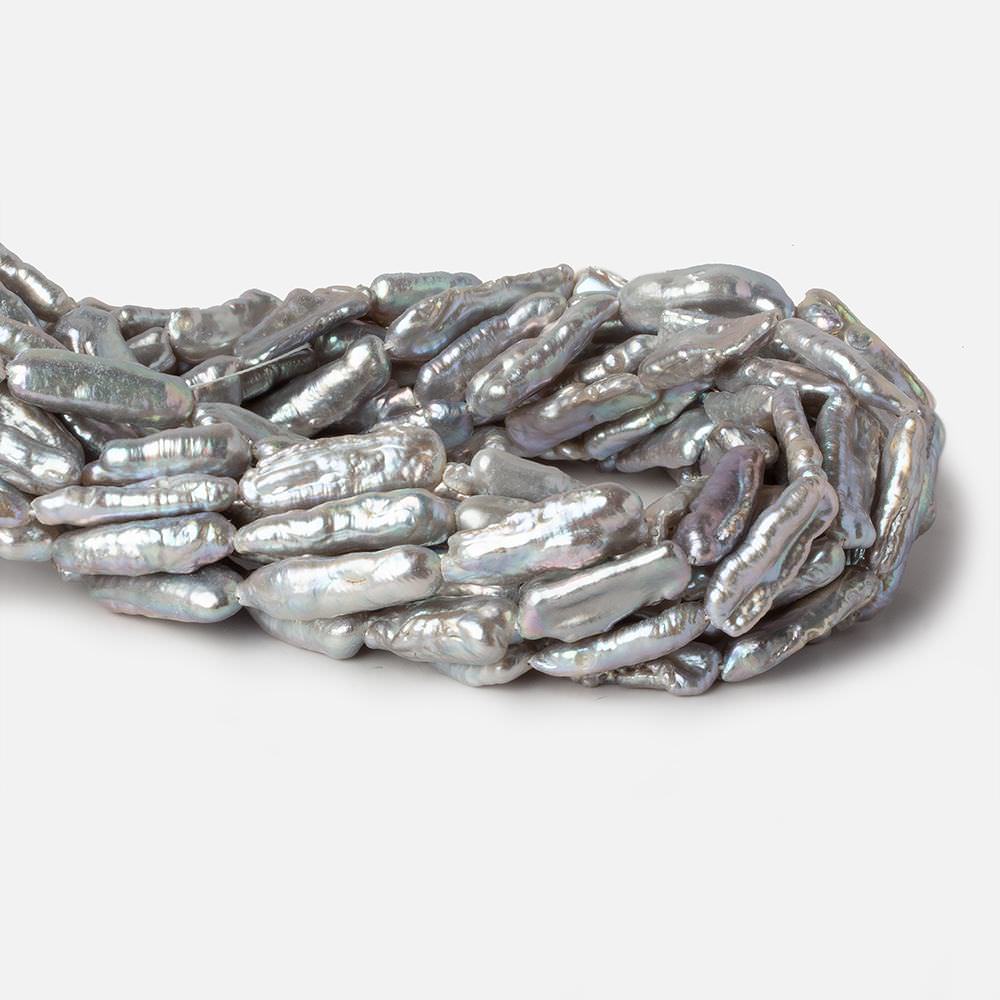 16x7-22x8mm Silver straight drilled Biwa Freshwater Pearls 16.5 inch 20 pieces (ONLINE ORDER ONLY)