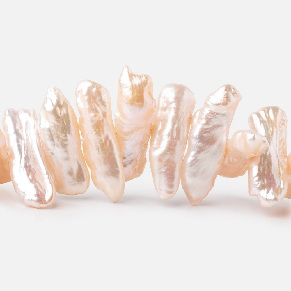 16x7-29x9mm Peach Side Drill Biwa Freshwater Pearls 15 inch 48 Beads (ONLINE ORDER ONLY)