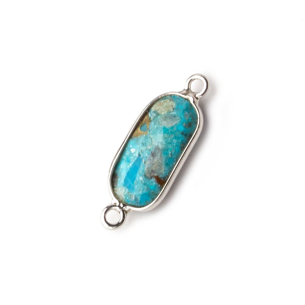 16x8mm Silver .925 Bezeled Enhanced Turquoise elongated oval Connector 1 focal bead (ONLINE ORDER ONLY)