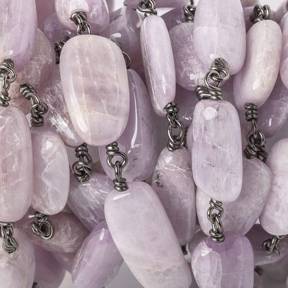 16x9-21x9mm Kunzite elongated plain nugget Black Gold .925 Silver Chain by the foot 13 beads A (ONLINE ORDER ONLY)