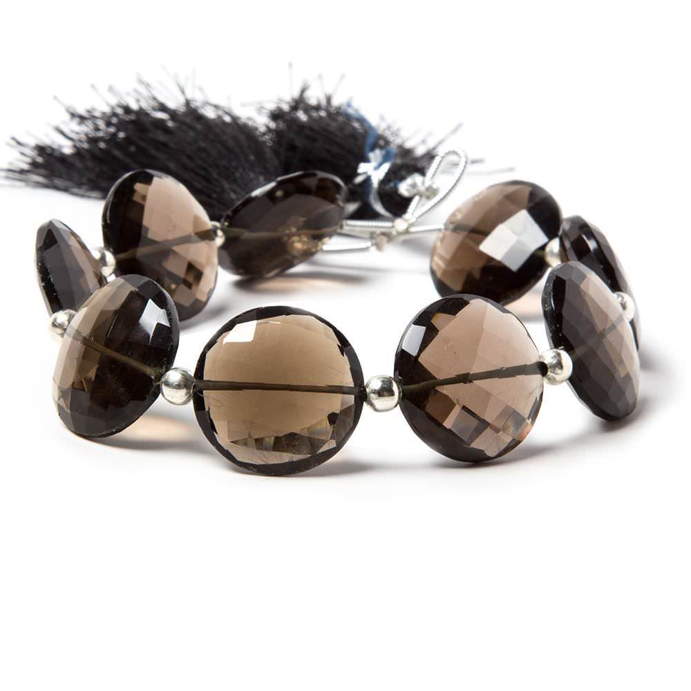 17-20mm Smoky Quartz faceted coin beads 7 inch 9 pieces (ONLINE ORDER ONLY)