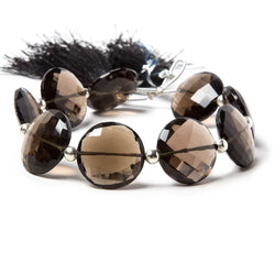 17-20mm Smoky Quartz faceted coin beads 7 inch 9 pieces (ONLINE ORDER ONLY)