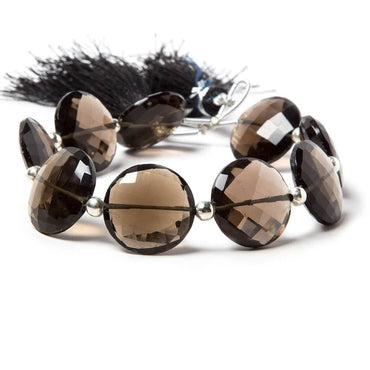 17-20mm Smoky Quartz faceted coin beads 7 inch 9 pieces (ONLINE ORDER ONLY)