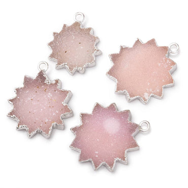 17-21mm Silver Leafed Pink Drusy Star Burst Pendant 1 focal piece (ONLINE ORDER ONLY)