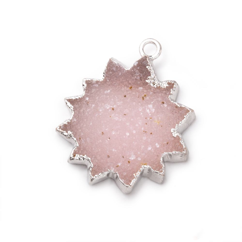 17-21mm Silver Leafed Pink Drusy Star Burst Pendant 1 focal piece (ONLINE ORDER ONLY)