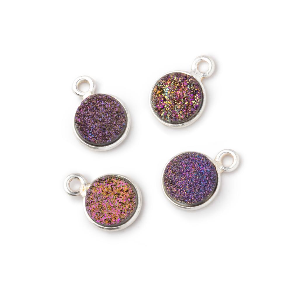 8mm Silver .925 Bezel Mystic Peacock Drusy Coin Pendant Set of 4 Pieces (ONLINE ORDER ONLY)