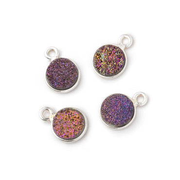 8mm Silver .925 Bezel Mystic Peacock Drusy Coin Pendant Set of 4 Pieces (ONLINE ORDER ONLY)