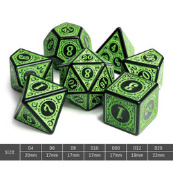 Green Magic Flame 7-Dice Set DND RPG Dice Black w/Color Fill (Online Only)