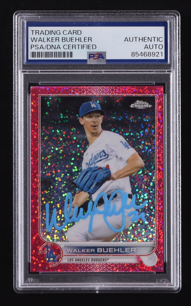 Walker Buehler Signed 2022 Topps Chrome Magenta Speckle #123 #88/350 (PSA) Serially Numbered #88 / 350 (Online Order Only)