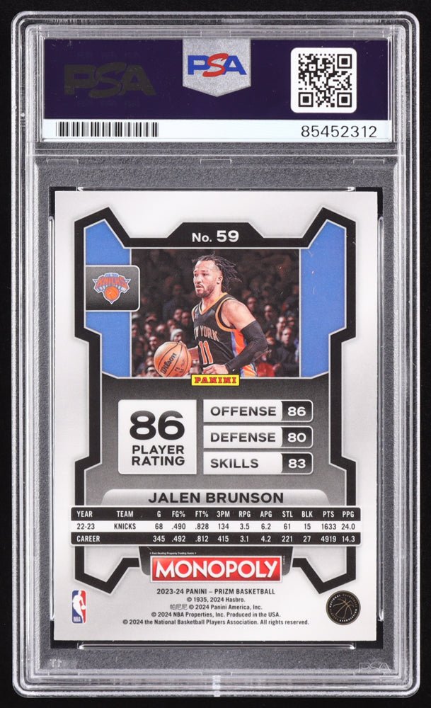 Jalen Brunson Signed 2023-24 Panini Prizm Monopoly Silver #59 (PSA Authentic) (Online Order Only)