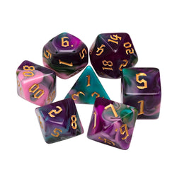 Night Elves 7-Dice Set Pink/Green/Purple w/Gold Numbers Dnd Dice Set (Online Only)