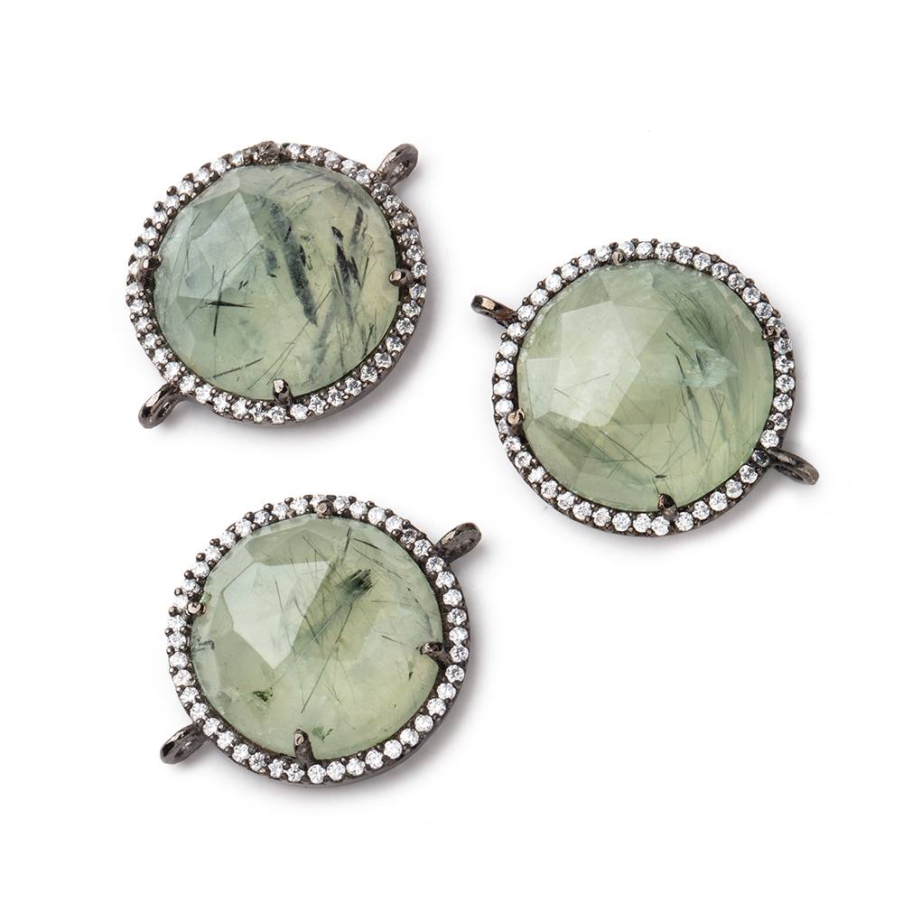 17.5mm Black Gold CZ Bezel Prehnite Coin Connector 1 Focal Bead (ONLINE ORDER ONLY)