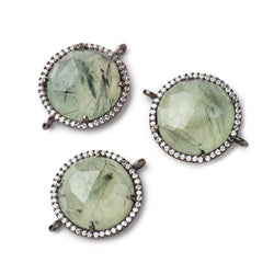 17.5mm Black Gold CZ Bezel Prehnite Coin Connector 1 Focal Bead (ONLINE ORDER ONLY)