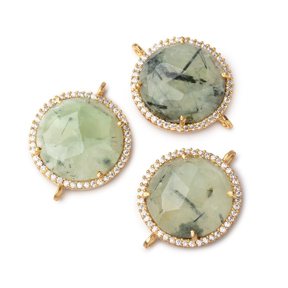 17.5mm Vermeil CZ Bezel Prehnite Coin Connector 1 Focal Bead (ONLINE ORDER ONLY)