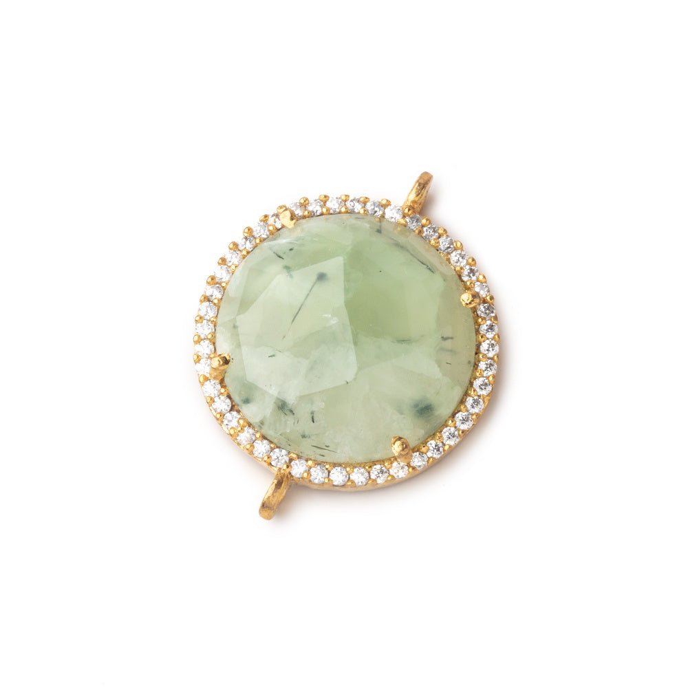 17.5mm Vermeil CZ Bezel Prehnite Coin Connector 1 Focal Bead (ONLINE ORDER ONLY)