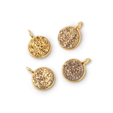 8mm Vermeil Bezel Gold Drusy Coin Pendant Set of 4 Pieces with side facing ring (ONLINE ORDER ONLY)