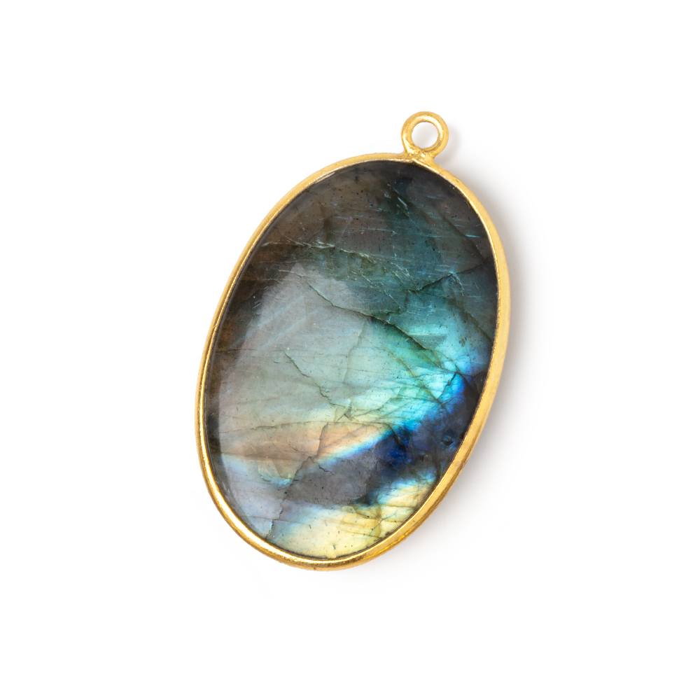 31x22mm Vermeil Bezel Labradorite Plain Oval Pendant 1 piece (ONLINE ORDER ONLY)