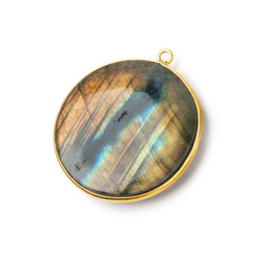 31.5mm Vermeil Bezel Labradorite Plain Coin Pendant 1 piece (ONLINE ORDER ONLY)