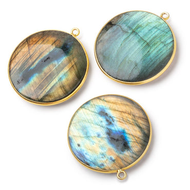 31.5mm Vermeil Bezel Labradorite Plain Coin Pendant 1 piece (ONLINE ORDER ONLY)