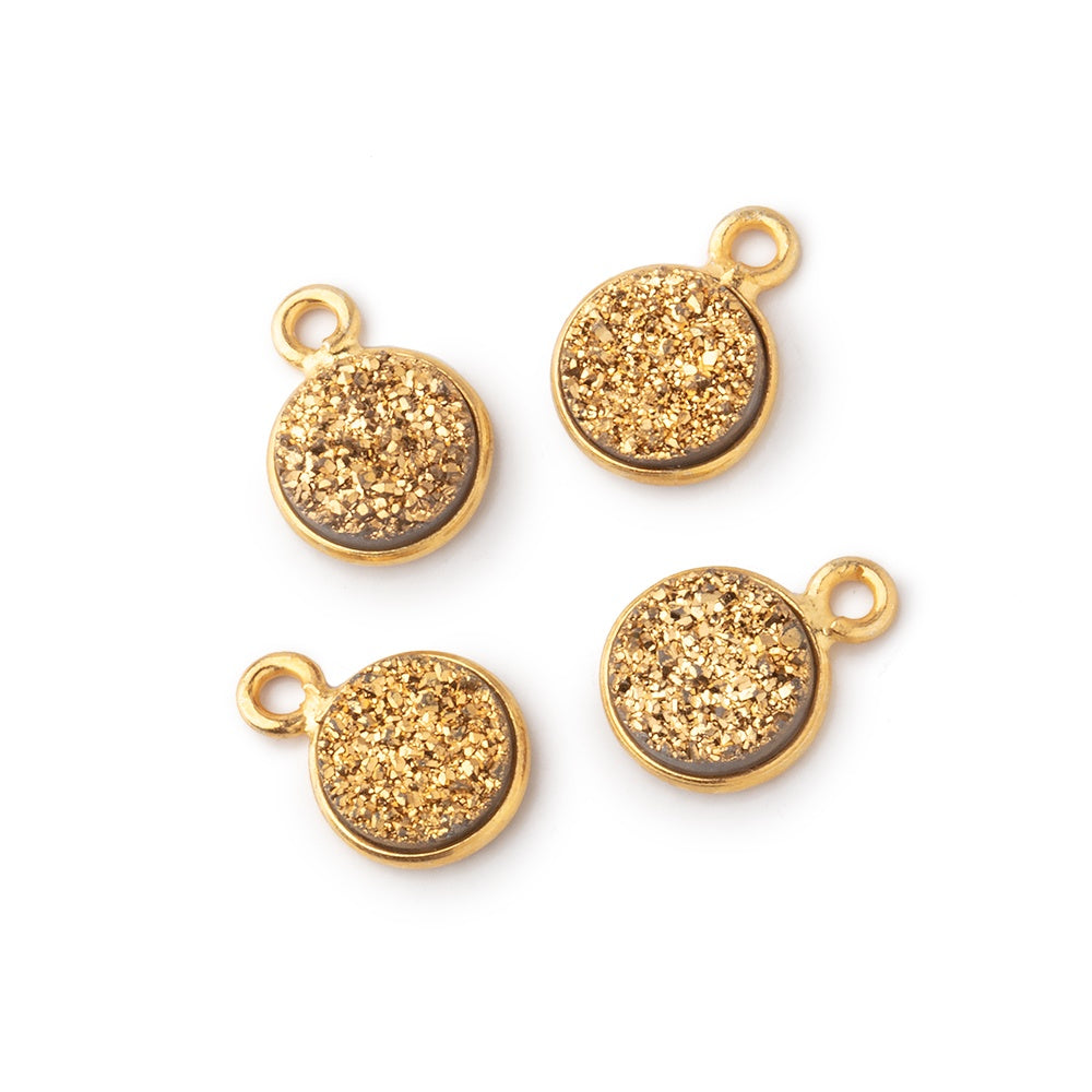 8mm Vermeil Bezel Gold Drusy Coin Pendant Set of 4 Pieces with front facing ring (ONLINE ORDER ONLY)