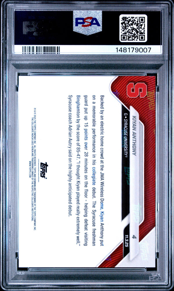 Graded 2025 Topps Bowman U Now Kiyan Anthony #4 Rookie RC Basketball Card PSA 10 Gem Mint