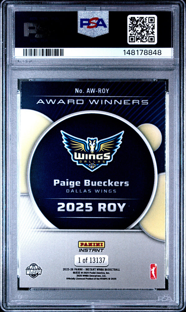 Graded 2025 Panini Instant Paige Bueckers #ROY Rookie RC Basketball Card PSA 10 Gem Mint