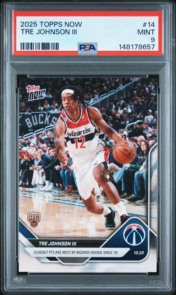 Graded 2025 Topps Now Tre Johnson III #14 Rookie RC Basketball Card PSA 9 Mint