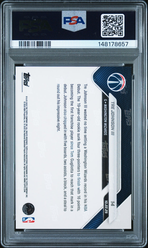 Graded 2025 Topps Now Tre Johnson III #14 Rookie RC Basketball Card PSA 9 Mint