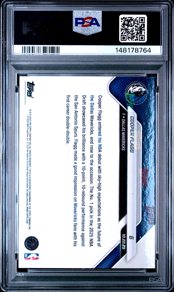 Graded 2025 Topps Now Cooper Flagg #6 Rookie RC Basketball Card PSA 9 Mint