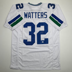 Autographed/Signed Ricky Watters Seattle White Football Jersey Beckett BAS COA