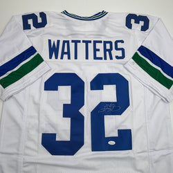 Autographed/Signed Ricky Watters Seattle White Football Jersey Beckett BAS COA