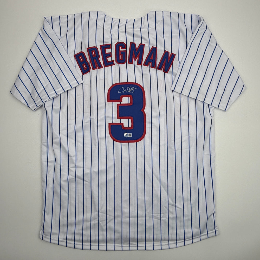 Autographed/Signed Alex Bregman Chicago Pinstripe Baseball Jersey Beckett BAS COA