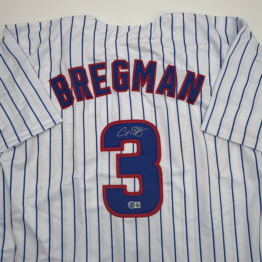 Autographed/Signed Alex Bregman Chicago Pinstripe Baseball Jersey Beckett BAS COA