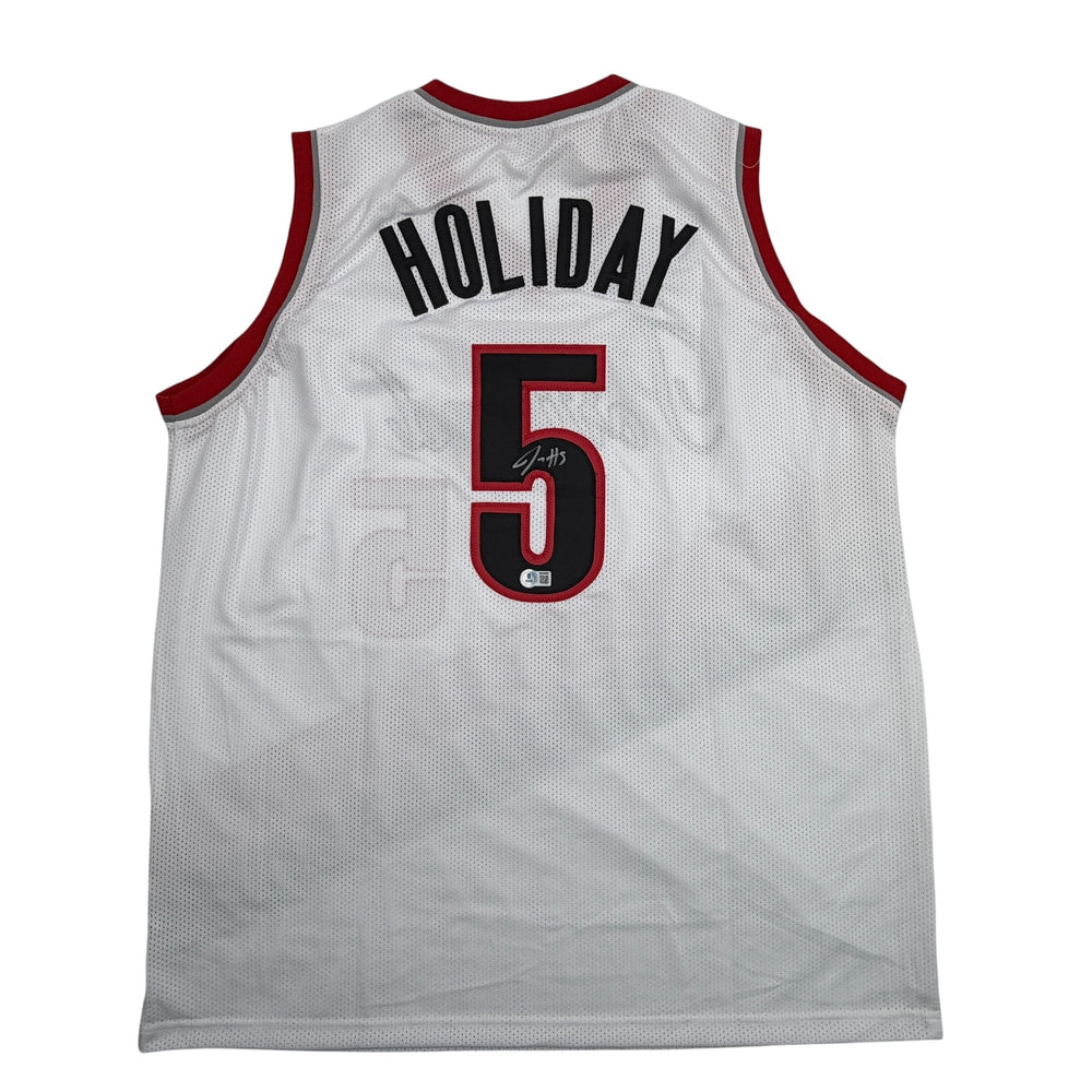 Autographed/Signed Jrue Holiday Portland White Basketball Jersey Beckett BAS COA