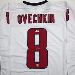 Autographed/Signed Alexander Alex Ovechkin Washington White Hockey Jersey Beckett BAS COA