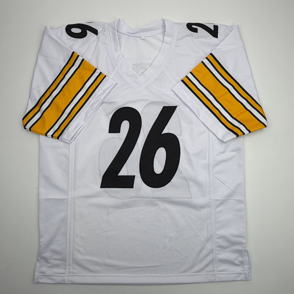 Autographed/Signed Le'Veon LeVeon Bell Pittsburgh White Football Jersey Beckett BAS COA