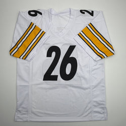 Autographed/Signed Le'Veon LeVeon Bell Pittsburgh White Football Jersey Beckett BAS COA